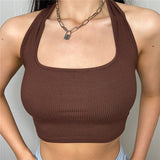 Trizchlor Halter Crop Top Women Sleeveless Backless Tank Top Casual Solid Elastics Summer 202 Women Cut Out V-Neck Streetwear Camis