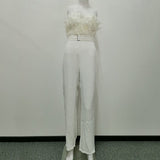 Trizchlor Splice Elegant White Jumpsuit Backless Off Shoulder Rompers Bodycon  Party Clubwear Jumpsuits