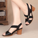 Trizchlor New Mid-Heel Sandals Women Summer Shoes Comfortable High Heels Thick Heel Peep Toe Non-Slip Soft Bottom Mother Shoes Slip-On