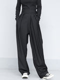 Trizchlor  High Waist Black Brief Pleated Long Wide Leg Trousers New Loose Fit Pants Women Fashion Tide Spring Autumn 1S399