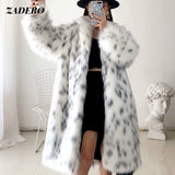 Trizchlor Fashion Faux Fox Fur Coat Women 2022 Winter Casual Spliced Leopard Print Fur Jacket Female Thick Warm Mid-Long Plush Outerwear