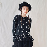 Trizchlor two-color flower bottoming T-shirt loose wild bow skirt female autumn 213438