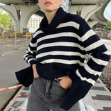 Trizchlor Fall Winter Knitted Casual Pullovers Sweaters for Women Tops Sweaters Striped Long Sleeve Turtleneck Top Oversized