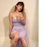 Trizchlor Knit V-Neck Mid-Calf Length Woman's Dress Sleeveless Side Split Lace Up Elegant Sexy Backless Fashion Vestidos Summer 2022