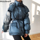 Trizchlor New 2022 Winter Women Thick Cotton Jackets Female Stylish Belted Waist Puffer Parkas High-Quality Warm Loose Wild Coat
