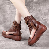 Trizchlor Women Summer Sandals Mid Heels Wedges Shoes Ladies Vintage PU Leather Plus Size Sandalias Mujer Sapato Feminino 2024