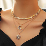 Graduation Gifts Vintage Multi-layer Sparkling Chain Choker Necklace For Women  Silver Color Necklace  Fashion Thin Chain Pendant Jewelry Gift