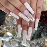 Trizchlor 24Pcs Nude Pink Long French Fake Nails Extra Rhinestone Decal Bride Wedding Ballerina Coffin Nail Decoration Tips Press On Nails