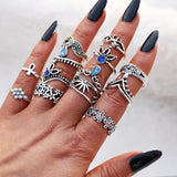 Trizchlor Boho Vintage Gold Star Knuckle Rings For Women BOHO Crystal Star Crescent Geometric Female Finger Rings Set Jewelry 2021-1118