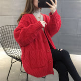 Trizchlor Cardigan Women Long Warm Solid Six Colors Single Breasted Pockets Comfortable Fashion Korean Style Casual All-Match Simple Chic