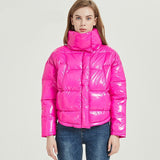 Christmas Gift Winter Glossy Jacket For Women  Rose Red Parka Female Bread Winter Down Parkas Parka Cotton Padded Shiny Waterprooft Coat