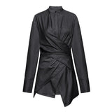 Trizchlor Women Gray Irregular Knot Big Size Blouse New Stand Collar Long Sleeve Loose Fit Shirt Fashion Spring Autumn 2022 1DD58110