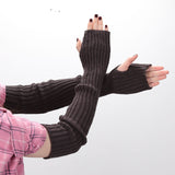 Trizchlor Women Fine Long Knitted Fingerless Gloves Over Elbow Arm Warmers Casual Sleeves Punk Soft Female Goth Lolita Accessories Gloves