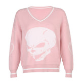 Trizchlor Autumn Winter Skull Print Loose Sweater Women 2023 New Oversized Y2K Sweaters Pullovers Harajuku Casual Knitwear Jumpers