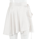 White Elegant Satin 2 Two Piece Set Women Lantern Long Sleeves Crop Tops Cardigan Sexy High Waist Mini Tennis Sports Skirts 2022
