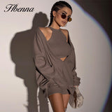 Trizchlor Knitted 2 Pieces Set Women V-Neck Long Sleeve Long Pullover With Crop Top Casual Streetwear Solid Autumn Sets Long Sets