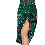 Trizchlor Vintage Leopard Print Long Skirts Women High Waist Midi Skirt Bow Tie Christmas Split Wrap Skirt Ladies Green Beach