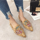 Trizchlor Woman Flats Shoes Rhinestone Cherry Spring New Female Metal Pointed Toe Casaul Shoes Comfortable Flats Loafers Shoes