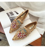 Trizchlor Woman Flats Shoes Rhinestone Cherry Spring New Female Metal Pointed Toe Casaul Shoes Comfortable Flats Loafers Shoes