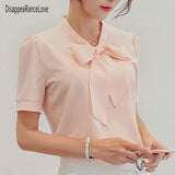 Trizchlor 2022 New Bow Neck Women's Clothing Spring Short-Sleeved Chiffon Blouse Shirt Solid Pink Formal Women Tops Blusas