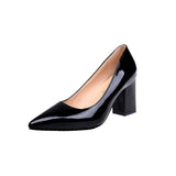 Trizchlor New Women Pumps Black High Heels 7.5Cm Lady Patent Leather Shallow Thick With Autumn Pointed Single Shoes Slip-On Female Shoes