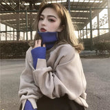 Trizchlor Back To College Hoodies Women  All-Match Turtleneck Korean Style Casual Thicker Warm Hoodie Womens Loose Harajuku Tops Soft Letter Pullover New