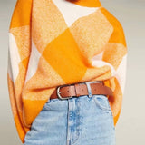 Trizchlor Oversized Argyle Knitted Sweater Women 2023 Fashion O Neck Long Sleeve Diamond Lattice Sweaters Pullovers Autumn Casual Rib Tops