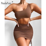 Nadafair Cut Out Club Mini Sexy Dress 2021 Summer Women One Shoulder Ruched Backless Party Bandage Short Party Bodycon Dress