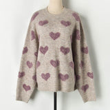 Trizchlor Autumn Heart Pattern Knit Pullover Oversized Sweater Women Jumper Winter Soft Warm Cute Long Sleeve Fluffy Knitwear