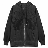 Trizchlor Women Hip Hop Streetwear Hooded Jacket Angel Dark Print Jacket Coat Harajuku Cotton Autumn Punk Winter Jacket Outwear Zipp