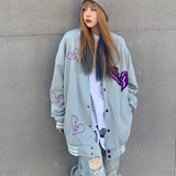 TRIZCHLOR 2021 Harajuku Broken Heart Embroidery Jacket Women Bomber New Fashion Oversized Baseball Uniform Streetwear High Street Jacket