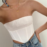 Trizchlor White Tube Top Women Summer Elegant Sleeveless Triangle Cropped Top Sexy Backless Sexy Streetwear Party Corset Asymmetric