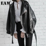 Trizchlor High Quality 2022 Spring Black PU Leather Loose Turn-Down Collar Zipper Fashion New Women's Wild Jacket LA938