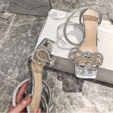 Star style Crystal Women Sandals Luxury Rhinestones Bowknot Summer Wedding Shoes High heels Gladiator sandals Party Prom Shoes