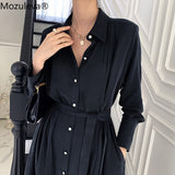 Trizchlor Elegant Women's Chic Korean Style Fashion Office Lady 2023 Casual Summer Belted  Vestidos Ladies  Robe Femme