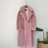Trizchlor New Women Winter Warm Faux Fur Coat Thick Women Long Coat Turn Down Collar Women Warm Coat With Belt Casaco Feminino With Sash