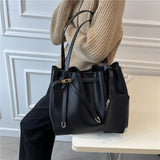 TRIZCHLOR 2 Pcs/Set Vintage Drawstring Shopper Tote Shoulder Bags For Women Brand Designer Large Capacity Work Ladies Handbags