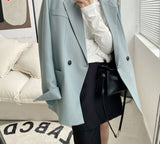 Trizchlor Autumn Solid Color Elegant Blue Blazer Women Jacket Women's Korean Style Loose V-Neck Long Sleeve Black Jackets For Spring 2022