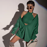 Trizchlor Knitted 2 Pieces Set Women V-Neck Long Sleeve Long Pullover With Crop Top Casual Streetwear Solid Autumn Sets Long Sets