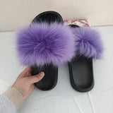 Women Summer Faux Fur Slippers Furry Fox Fur Sandals For Woman Indoor Shoes Fluffy Plush With Fur Slides Flip Flops Ladies Slide