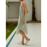 Trizchlor  100% Linen Elegant Summer Women Dress  Spaghetti Strap V-Neck Open Side Long Midi Dress Vestidos Female Clothing