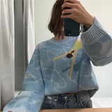 Trizchlor Fall Winter Print Knitted Sweaters for Women Fashion Long Sleeve Top Loose Pullover Sweater Oversized Streetwear