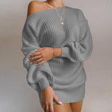 Trizchlor Casual Knitted Mini Dress Women Autumn Winter Sweaters Balloon Long Sleeve Knitwear Women's Dresses Loose Jersey