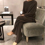 Trizchlor 2022 Autumn Winter 2 Pieces Women Sets Knitted Tracksuit O-Neck Split Sweater and Wide Leg Jogging Pants Pullover Suits