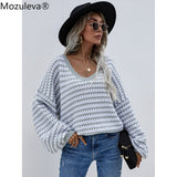 Trizchlor  Loose Leopard Women Argyle Sweater Autumn Winter Patchwork Pullovers Female High Quality V Neck Oversized Sweater