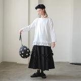 Trizchlor black lace skirt original design sweet simple loose long skirt female 2022 summer 192611