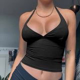 Trizchlor Halter Crop Top Women V-Neck Sexy Backless Tank Top Women Sleeveless Pink Top Elastics Skinny Clubwear Summer Vest 2022