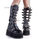 Trizchlor Brand Design Big Size 43 Black Gothic Style Cool Punk Motorcycles Boots Female Platform Wedges High Heels Calf Boots Women Shoes