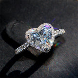 Wedding Rings For Women  Silver Bridal Engagement Ring Red Heart Cubic Zirconia Elegant Luxury Bijoux