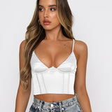 Trizchlor Satin Crop Top Women V-Neck Camis Sexy Sleeveless Skinny Backless Hollow Out Solid Color Clubwear Female Summer Tops 2022